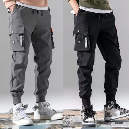 2024 New Joggers Cargo Pants For Men Casual Hip Hop Hit Color Pocket Male Trousers Sweatpants Streetwear Ribbons Techwear Pants