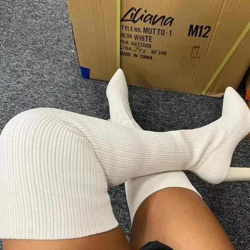 Women High Boots Autumn Winter Over-the-knee Boots High Quality Stretch Socks Boots Party Sexy 9cm Heel Women Shoes Botas Mujer