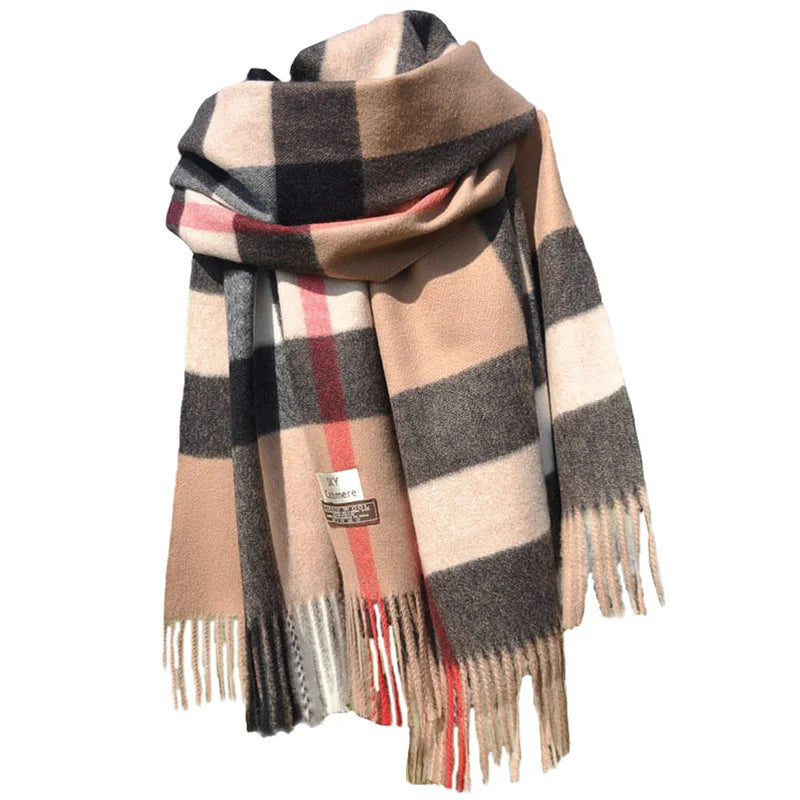 2024 Pamwallymensa Women's Scarf Winter Luxury Brand Tippet Scarves for Ladies Plaid Shawls Warm British Style Thicken Man