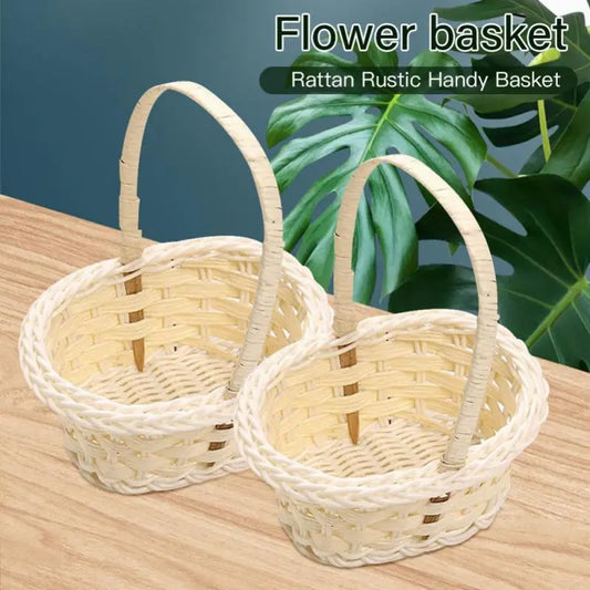 Hand Made Wicker Basket Wicker Flower Basket Shopping Storage Hamper and Handle Wooden Wicker Picnic Basket Fruit Basket