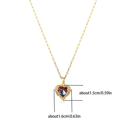 Top Luxury Colorful Crystal Ocean Heart Pendant Necklace For Women Trendy 316L Stainless Steel Jewelry Female Wedding Neck Chain