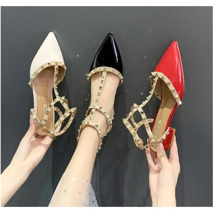 2024 Summer high-heeled women's sandals Fashion brand design pointed rivet red casual shoes