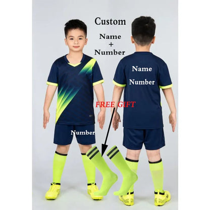 Boys Football Jersey tracksuit Child Soccer Sports Uniforms Kids Play Ball Sportswear Kits vest children's football suit Socks 1