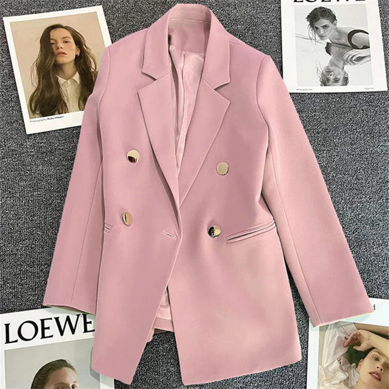 Chic Office Lady Blazer for Women Vintage Coat Autumn Fashion Lapel Collar Long Sleeve Ladies Outerwear Stylish Tops  오피스룩 Mujer