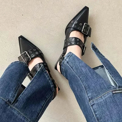 Strap shoes, Gothic thick heels, women's high heels, rivets, street style, medium heels, punk retro casual sandals