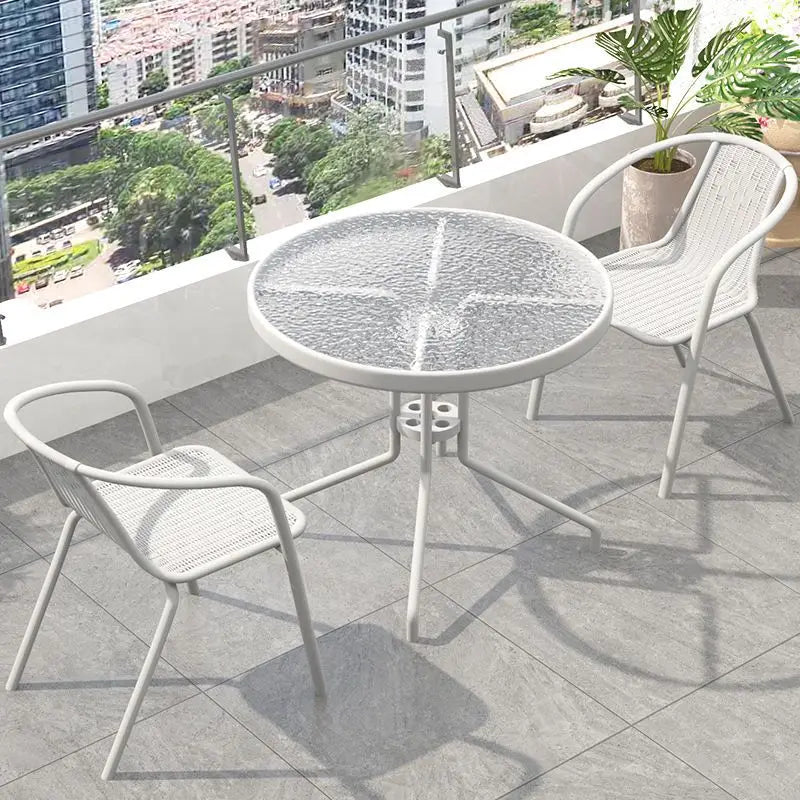 Balcony Three Piece Set Leisure Tea Tables and Chairs Combination White Glass Folding Small Unit Type Coffee Table Outdoor Table