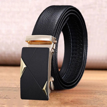 Men Belt High-quality Men's Automatic Business Belt with Smooth Faux Leather Alloy Buckle Durable Anti-slip Belt for Formal