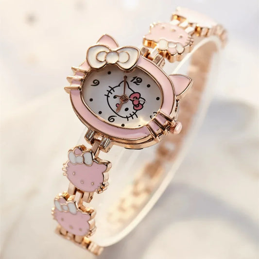 Sanrio Fashion Hello Kitty Children's Watch Student Watch Steel Band Women's Bracelet Electronic Quartz Watch Creative Gift