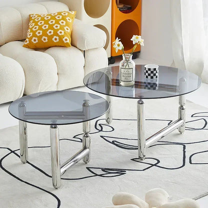 Tempered Glass Circular Coffee Table,Anti Slip Transparent Coffee Table in Stock, Home Living Room Small Tea Table Design