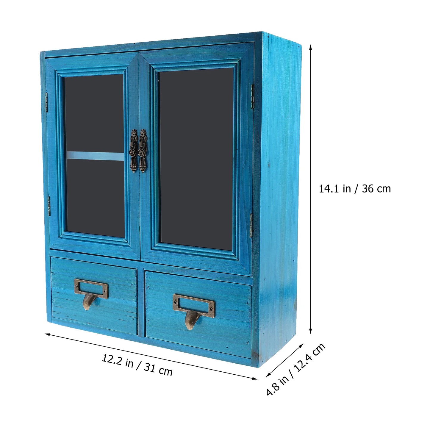 Bathroom Wall Cabinet Wooden Kitchen Storage Cabinet Wall Display Cabinet Glass Double Doors Two Small Drawers Laundry Room