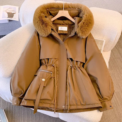 Women's Winter Parka 2024 Korean Version Add Velvet Ladies Warm Down Cotton Jacket Temperament Appear Thin Female Outerwear