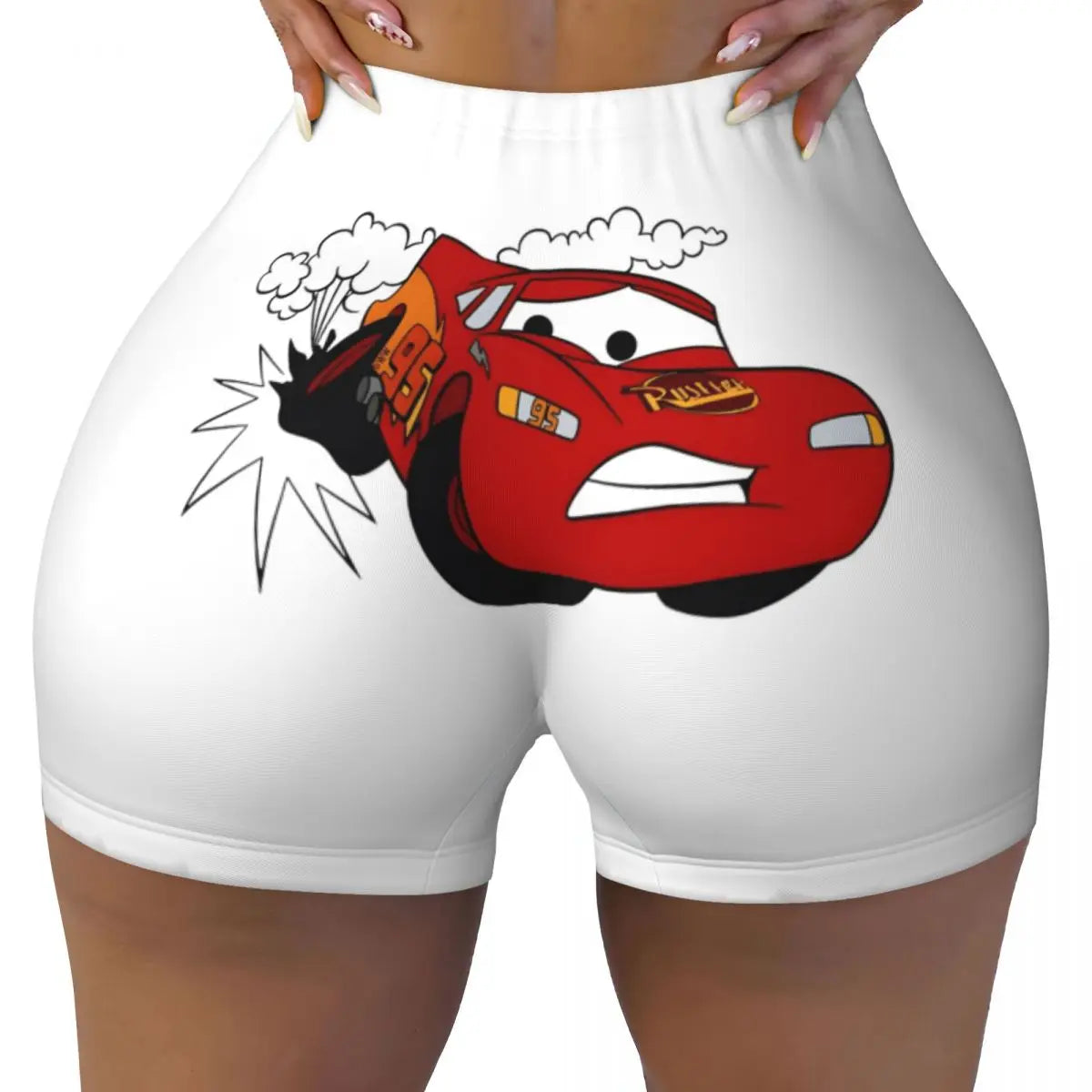 Custom Women Lightning Mcqueen Cars Workout Yoga Shorts Happy Gym Athletic Volleyball Biker Shorts