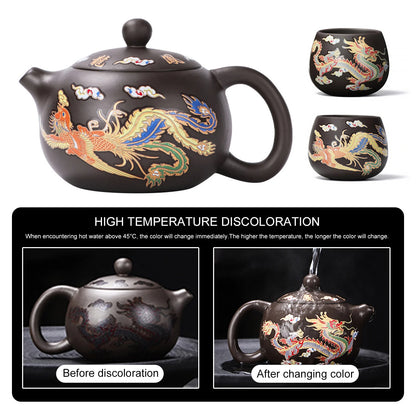 Vintage Dragons Phoenixs Purple Clay Teapot Anti-Scald Handle Tea Brewer Gift For Tea Lover Teapot Ceramics And Pottery Tea Cup