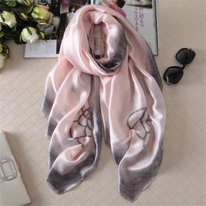 Women Fashion Print Silk Scarf Luxury Brand Warm 180X90CM Scarves Popular Lrage Satin Finish Shawl The Four Seasons Design Hijab