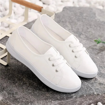 Lady Classic Round Toe White Canvas Shoes for Student School Women Cool Black Comfort Street Lace Up Shoes Zapatos De Mujer F921