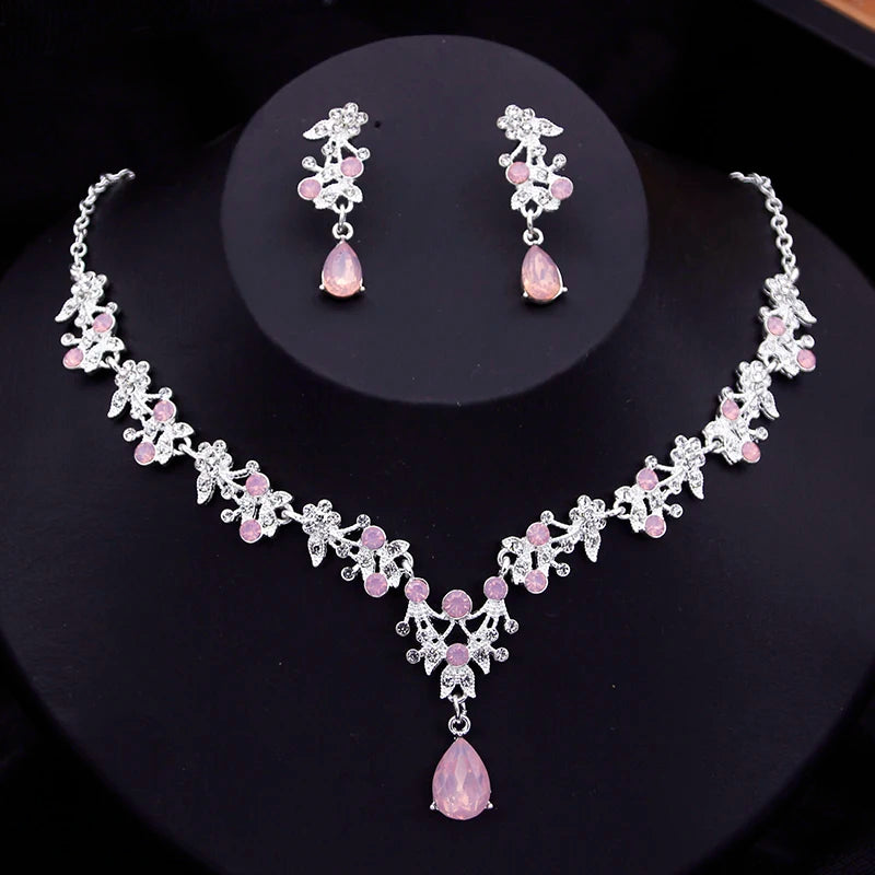 Exquisite Dangle Earrings and Necklace Set for Women Bridal Jewelry Set Rhinestone Flower Choker Necklace set Party Wedding