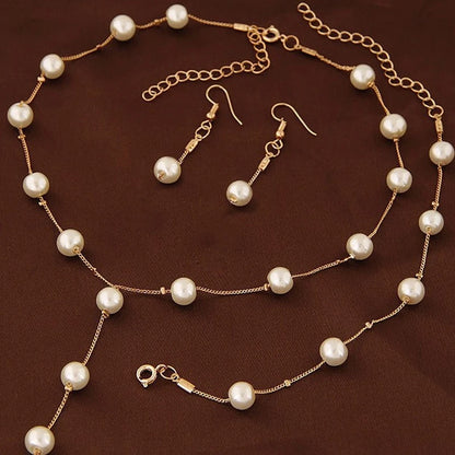 4Pcs/set Korean Edition Jewelry Sweet and Elegant Pearl Simple Temperament Necklace Earrings Bracelet Set Women's Fashion Jewelr