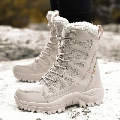 New High Top Men's Boots Waterproof Winter Boots Warm Plush Snow Boots Men Lace Up Casual Anti-Slip Ankle Boots Army Work Boots