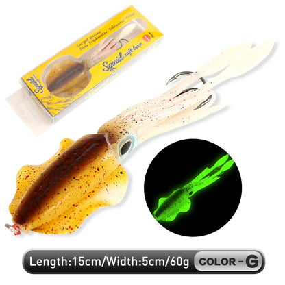 ZUKIBO Soft Squid Bait Fishing Trolling Lure Octopus Head Jigs 60g Luminous UV Squid Jig for Deep Sea Boat Fishing Wobblers Bait