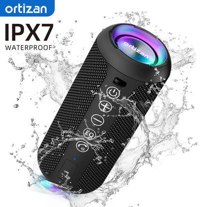 Ortizan Portable Bluetooth Speakers with Bass Boost,IPX7 Waterproof,Suporrt TF Card/AUX,RGB Lights,30H Playtime,24W Loud Drivers