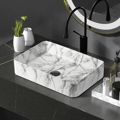 Nordic Ceramic Bathroom Sink Balcony Small Washbasin Square Stone Pattern Countertop Sink Light Luxury Home Wash Hand Basin ZXC