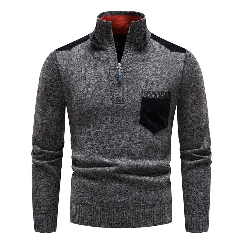 Amazon Autumn Winter Men's Fleece-lined Thickened Pullover Sweater V-neck Casual Knit Trendy Jacket Warm For Men