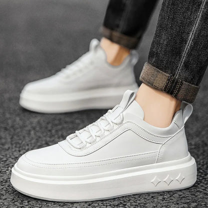 Platform Brand Men's Sneakers High Quality PU Leather Casual Shoes for Men Luxury Walking Shoes White Comfortable Tennis Shoes