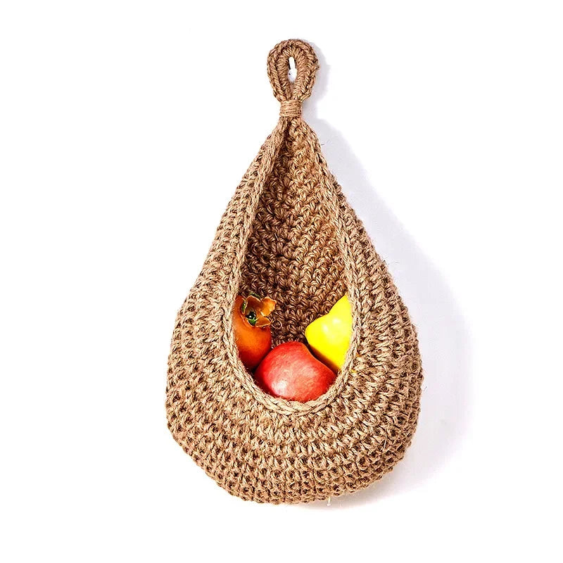 Handwoven Hanging Wall Vegetable Fruit Basket Organizer Container Decor for Kitchen Garden Mount Wall Plant Flower Onion Storage