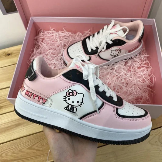 Spring/autumn Girls Hello Kitty Cute Pink Sneakers Female Harajuku Soft Girl Skateboard Shoes Casual Vulcanized Shoes Women