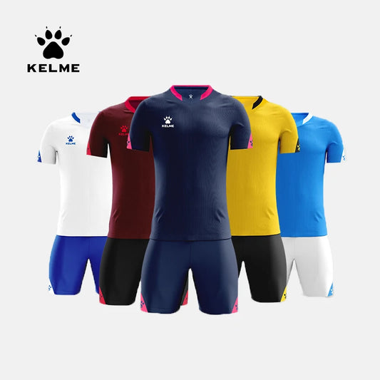 KELME Custom Men's Football Uniforms Soccer Jerseys Men Tracksuit Sportswear Short Sleeves Jersey Soccer Shorts Suit 3801099