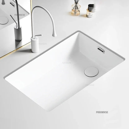 Ceramic Embedded Single Basin Simple Side-drain Bathroom Sinks Creative Balcony Square Wash Basin Household Toilet Laundry Sink