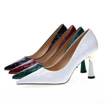 Plaid Classic Casual High Heels New Pattern Embossed Fashion Oversize Shoes In Autumn and Winter 2023 Pumps Women Shoes