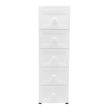 White Floor Standing Storage Cabinet with 5 Drawers Multipurpose Cabinet Bathroom Shelf Living Room Cabinet