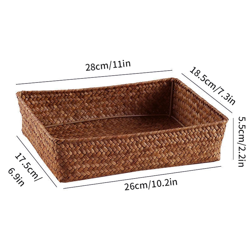 Woven Seagrass Storage Baskets Straw Rattan Basket Desk Organizer Picnic Basket Fruit Storage Box Cosmetic Storage Container