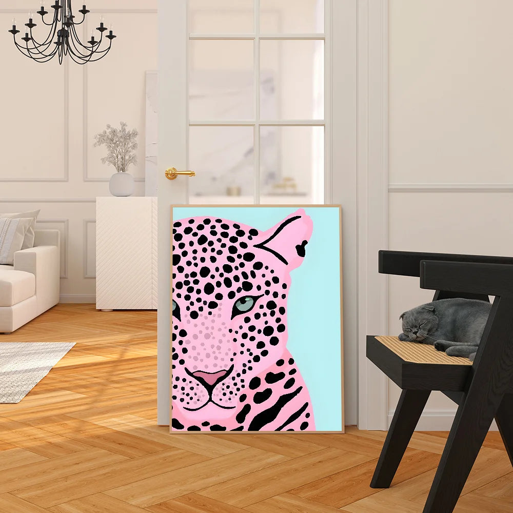 Wild Leopard Tiger Vase Flower Rainbow Girl Power Poster Kraft Paper Prints Home Room Cafe Bar Art Wall Decor Aesthetic Painting