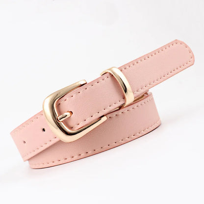 2.4X105cm  Women Belts PU Leather Simple Metal Buckle Belt Girls Dress Jean Pants Waistband Belts for Lady Luxury Designer Brand