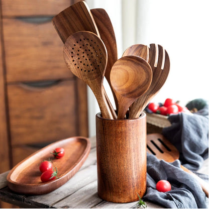 Kitchen Utensils Set Thailand Teak Wood Tableware Set Spoon Ladle Rice Colander Soup Skimmer Kitchenware Cooking Tools