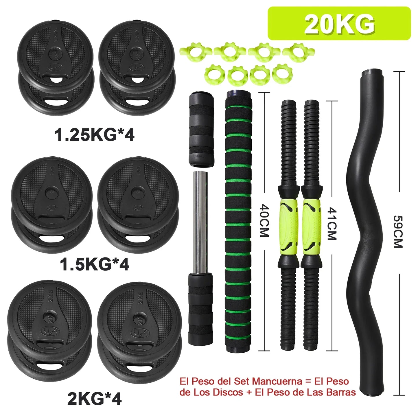 Men's Adjustable Dumbbell Set 4 in 1, 10KG,15KG,20KG,30KG, with KETTLEBELL, CURL and straight bar, ABDOMINAL wheel