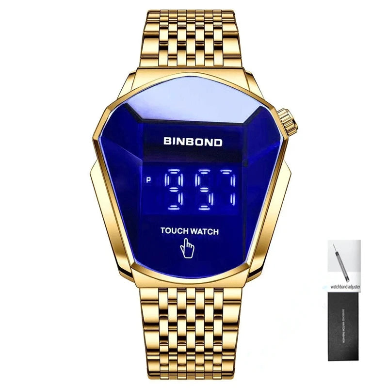 BINBOND Fashion Luxury Unique Military Motorcycle Stainless Steel Business Sports Men's Golden Watch Style Concept With box