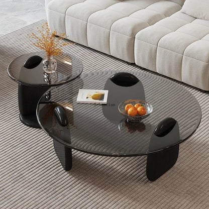 Tempered Glass Coffee Table, Nordic Light Luxury Italian Minimalist Tea Table Mesas Living Room, Household Circular Combination