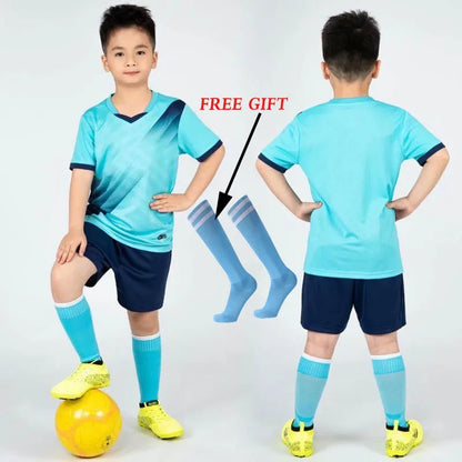 Boys Football Jersey tracksuit Child Soccer Sports Uniforms Kids Play Ball Sportswear Kits vest children's football suit Socks 1