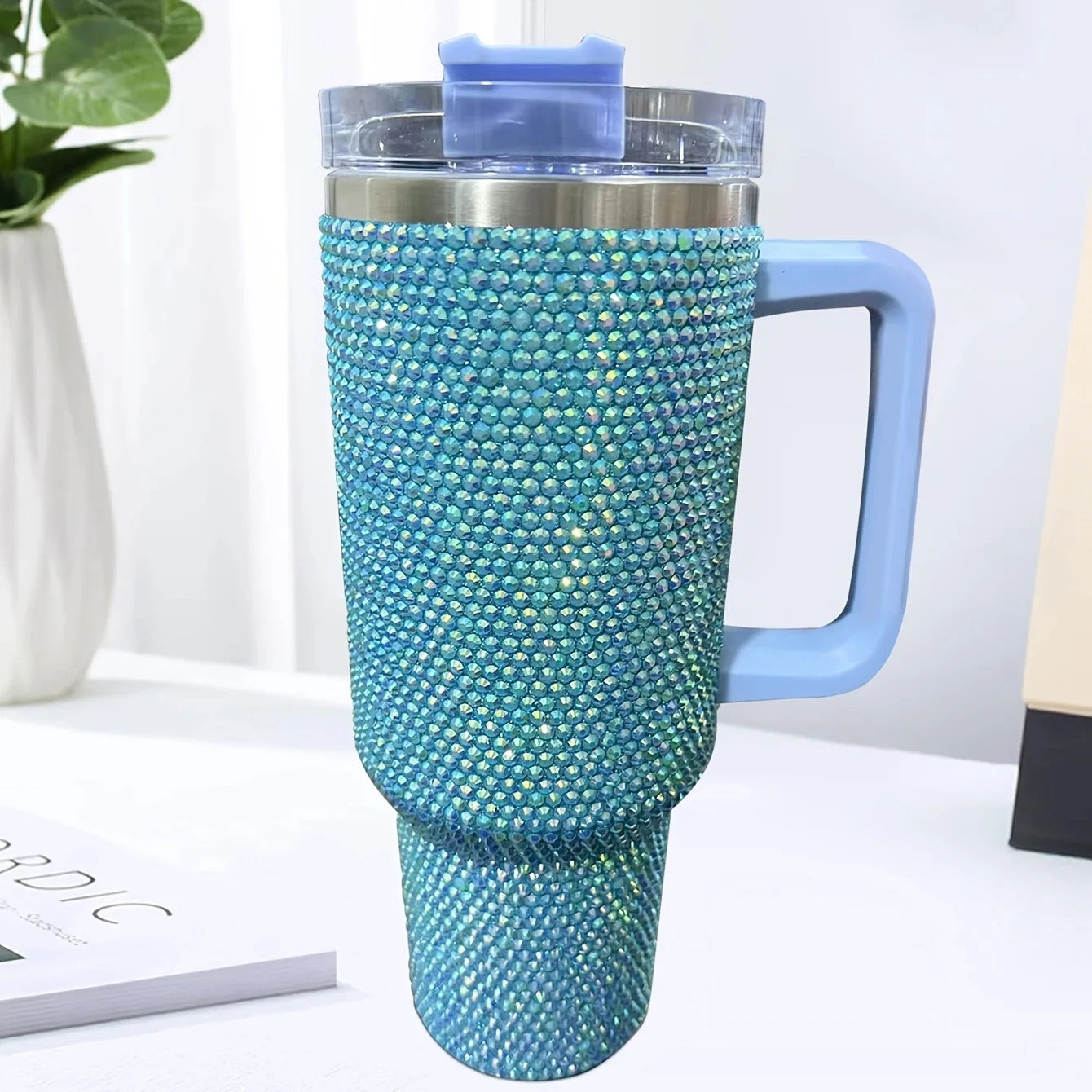 40oz Shiny Diamond Shiny Diamond Tumble Coffee Insulation Cup Stainless Steel Car Bottle Straw Large Capacity Rhinestone Cup