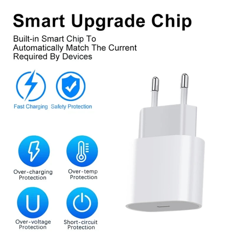 PD 30W EU US Fast USB C Charger For iPhone 8 14 Plus 13 12 11 Pro XS Max XR X SE 1m 1.5m 2m Rapid Charging PD Cable Accessories