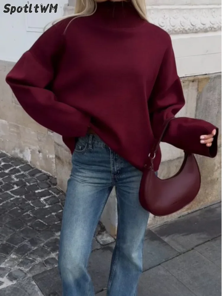 Burgundy Red Casual Loose 2024 Turtleneck Pullover Women's Long Sleeve Sweater Female Autumn Winter Classic Knitwear Sweaters