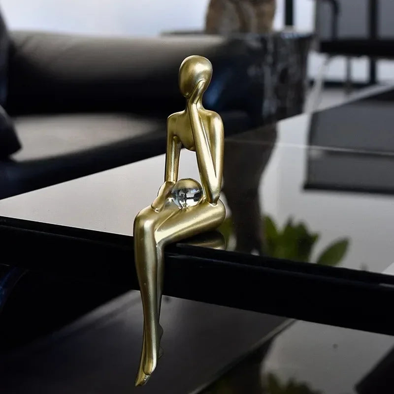 Figurines for Interior Modern Home Decoration Abstract Sculpture Luxury Living Room Decor Desk Accessories Golden Figure Statue