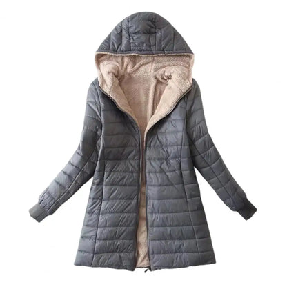 Plush Lining Women Parkas Autumn Winter Women Cotton Jacket Padded Casual Slim Coat Emboridery Hooded Parkas Women Jacket Coat