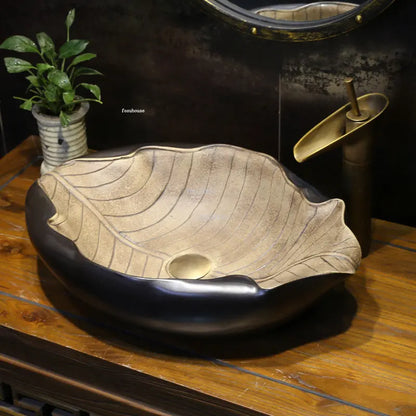 Creative leaf shape Bathroom Sinks Countertop Basin modern Ceramic Washbasin Personality Basin Balcony Bathroom Wash basins Z