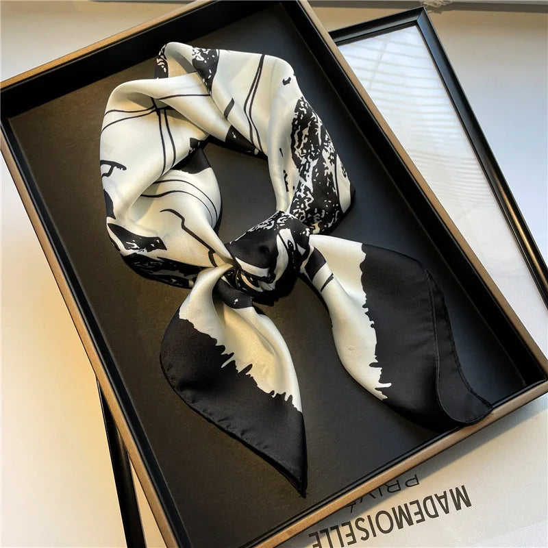 2024 Fashion Luxury Brand 70cm Silk Square Scarf Women Satin Neck Tie Female Hair Bandana Headkerchief Shawl Wrap Hijab Echarpe