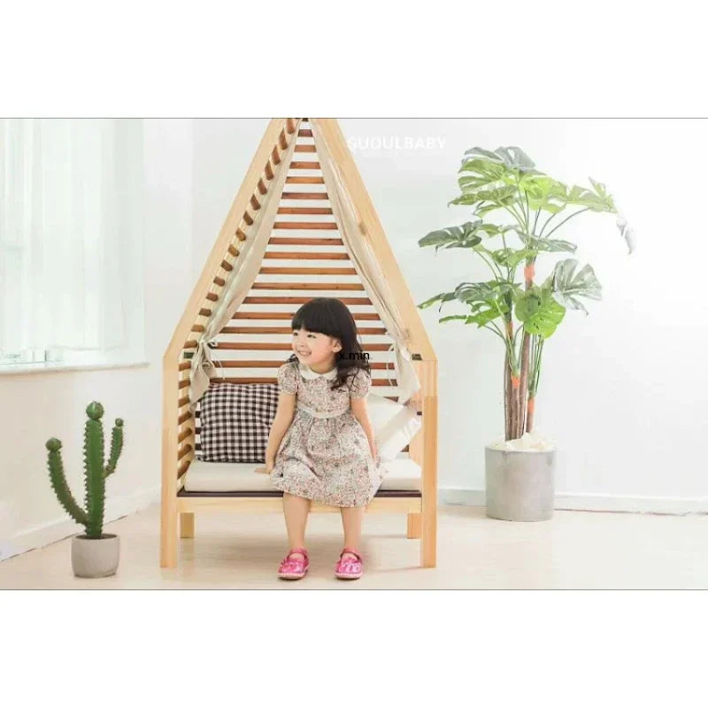 Reading Corner Small Sofa Solid Wood Pine Small Bed Decorated with Nordic Style Children Furniture Childrens Room Stool Chair