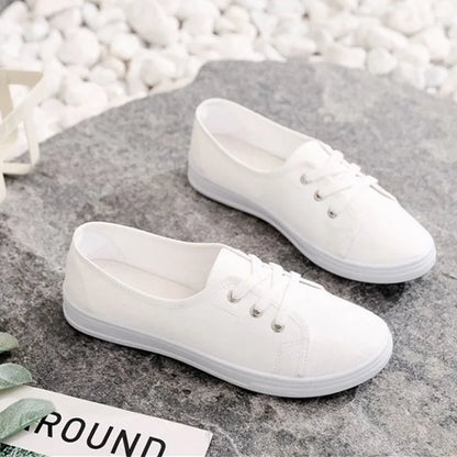 Lady Classic Round Toe White Canvas Shoes for Student School Women Cool Black Comfort Street Lace Up Shoes Zapatos De Mujer F921